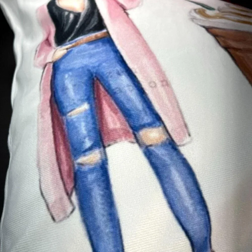 Coffee Lady Jeans Accent  Pillowcase Throw Sham Pillow Cushion Cover Home Decor